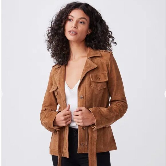 PAIGE Suede Tawnie Biker Jacket In Cognac (XS) 100% LEATHER - Picture 1 of 8